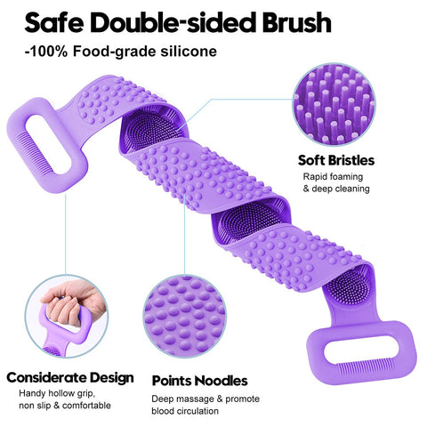 Pack of 2 Silicone Body Wash, Body Scrubber Belt With Double Side Shower Belt Back Scrubber Silicone Bath And Body Shower Brush Bath Scrubber Ultra Soft Silicone Bath & Shower Brush Silicone Body Brush Massage Bath Brush Shower Scrubber